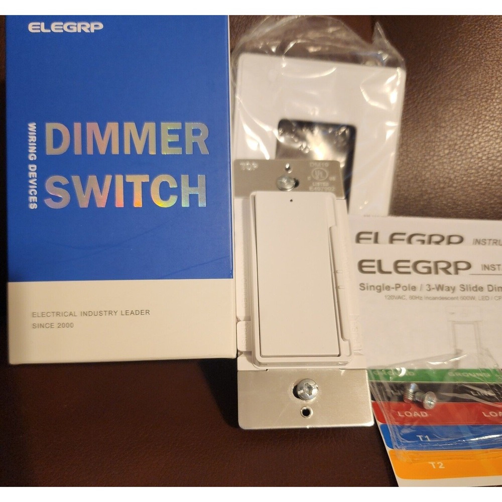 ELEGRP Single-Pole or‎ 3-Way Slide Dimmer Switch - White LED/CFL/Incand - New
